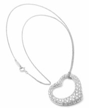 Authentic Tiffany &amp; Co Peretti Platinum Diamond Large Open Heart Necklac... - £9,580.29 GBP