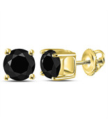 2.00cttw Round Black Diamond Solitaire Mens Stud Earrings 10k Yellow Gold - $504.90