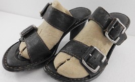 Born 8 US 39 EU Brown Leather Buckle 3&quot; Heels Slide Sandals Double Strap - £21.97 GBP