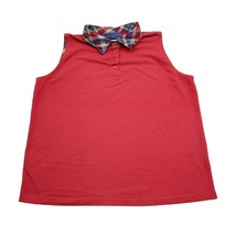 Karen Scott Shirt Womens XL Red Sleeveless Plaid Collar Chest Button Top - £14.88 GBP