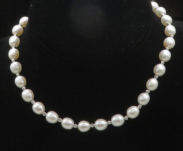 925 Sterling Silver - Vintage Freshwater Pearls Beaded Chain Necklace - NE3461 - £96.77 GBP