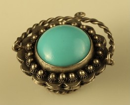 Vtg Sterling Silver 3D Detailed Fruit Basket Inlay Turquoise stone Charm Pendant - £51.43 GBP