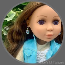 Clear Blue Heart Dangle Doll Earrings · 14 Inch Doll Jewelry - £5.50 GBP
