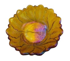 Vintage Indiana Co Amber Carnival Glass ‘Wild Rose’ Pattern 9” Round Bowl - £19.66 GBP
