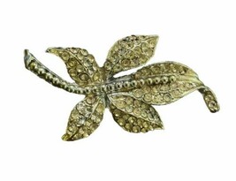 Vintage Leaf Gem Costume Jewellery Ladies Brooch vtd - $7.93