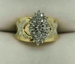 2Ct Rund Künstlicher Diamant Einzigartig Cluster Damen Ring 14K Gelb Vergoldet - £121.83 GBP