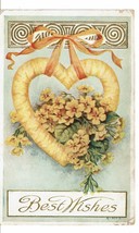 Vintage 1900s yellow floral flowers heart bouquet best wishes greetings Postcard - £3.94 GBP