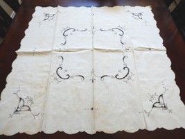 Vintage Ecru Linen Cotton hand made Decor Accent Tea Table Cloth  32&quot; x 30&quot; - £27.59 GBP