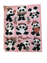 Vintage Rare American Greetings Fuzzy Sticker Sheet Valentine Panda Bears Hearts - £23.35 GBP