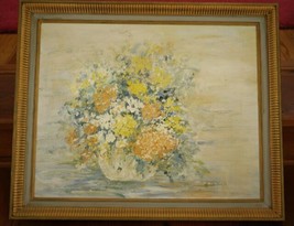 Vintage G. Stockwell Flowers Floral Acrylic Painting Wood Frame Signed 23” x 19” - £95.80 GBP
