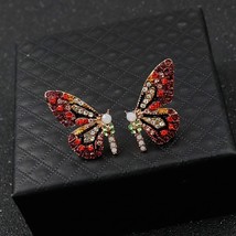 Color Butterfly Wing Earrings 925 Silver Needle Inlaid Rhinestone Personality Ea - £9.27 GBP
