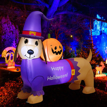 5 FT Halloween Inflatable Dachshund Dog with Ghost Pumpkin &amp; Witch Hat for Yard - £64.54 GBP