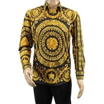 Men's AVM Crystal Shirt Medallion Medusa Cotton Turkey Slim Fit 9628-01 Gold image 2