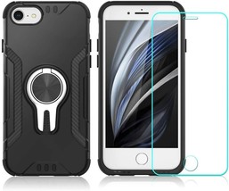 iPhone 6/6S/7/8/SE2020 case with Ring Stand + Tempered Glass 4.7 inch (Black) - £7.69 GBP