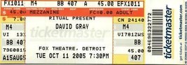 David Gray Ticket Stub October 11 2005 Detroit Michigan - £11.59 GBP