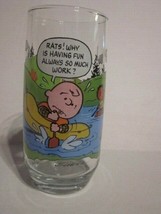 Vintage Mc Donald&#39;s Camp Snoopy Collection Peanuts &quot;Fun Is Work&quot; Comic Still Glas - £6.40 GBP