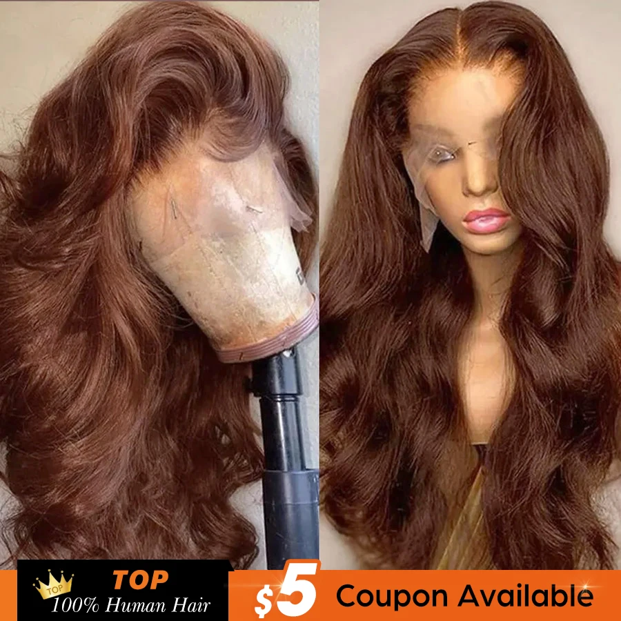 13x4 Chocolate Brown Body Wave Lace Front Wig Human Hair HD Lace Wig 100% Hum - £73.89 GBP+