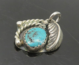 SOUTHWESTERN 925 Silver - Vintage Turquoise Floral Leaf Motif Pendant - PT13654 - £27.24 GBP