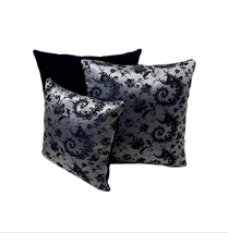 Decorative Silver Black Jacquard, Floral Pillow, Vintage, Home Decoration, 16x16 - $45.00