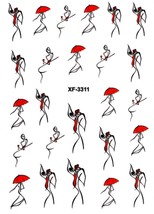 Nail Art 3D Decal Stickers beautiful woman couple contour red umbrella XF3311 - £2.56 GBP