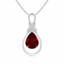 ANGARA 9x7mm Natural Ruby Infinity Pendant with Diamond &#39;X&#39; Motif in Silver - £980.80 GBP+