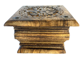 Tree of Life Carved Wood Box Trinket Jewlery Handmade 6&quot; X 6&quot; X4&quot; in Size - £11.18 GBP