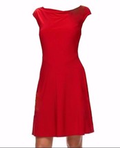 Chaps by Ralph Lauren Misses Solid Red Sleeveless Drapeneck Fit &amp; Flare ... - $49.99