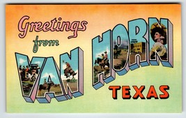 Greetings From Van Horn Texas Large Big Letter Linen Postcard Unposted Vintage - £5.45 GBP