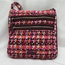 Vera Bradley Crossbody Houndstooth Tweed Pink Orange Quilted Bag Triple Zip - £27.12 GBP