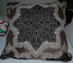 Nice Black &amp; Brown Throw Pillow Sofa Couch Decor 18x18 Fleur de Lis Snowflake - £15.01 GBP