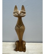 Vintage Mid Century Modern Cat Hand Made Carved Wood Statue Figure 8” Ki... - $19.50