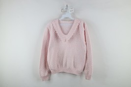 Vintage 90s Streetwear Womens Medium Textured Frill Collar Knit Sweater ... - $31.14