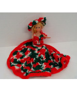 Vintage fashion doll with hand made long crochet multi color Christmas d... - $27.16 CAD