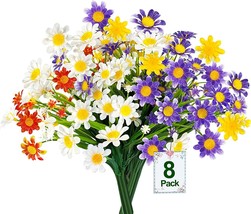 Turnmeon 8 Bundles Artificial Daisy Flowers Outdoor Spring Summer Decoration Uv - £28.73 GBP