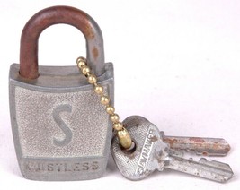 Vintage Antique Padlock &amp; Key, &quot;SLAYMAKER&quot; Rustless-2 Keys 5967-Old Lock... - £9.58 GBP