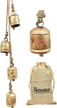 Large Vintage Rustic Lucky Cow Bells On Rope Wall Hanging Decor (Gold) Highbix - £31.54 GBP