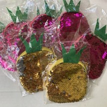 Lot of Pineapple coin purse Key Chains Set Of 9 Sequins Pink And Yellow - £17.88 GBP