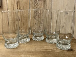 Set Of 5 Vintage Juice Glasses Clear Glass Thick Swirl Base 6.5” Tall 16 Oz - $28.04