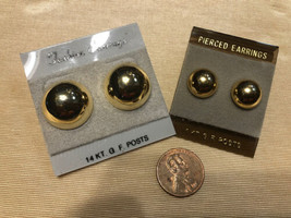 2 Vintage Domed Button 1” &amp; 1/2” Earrings Gold Plated - £17.46 GBP