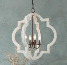 Modern Farmhouse Chandelier 4-Light Candle Weathered White Wood - £174.61 GBP