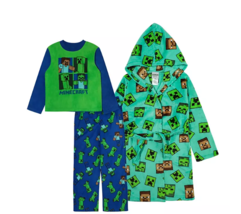 Disney Boys' 3 Piece Plush Hooded Robe & Pajama  Set Minecraft & Star Wars - £19.50 GBP
