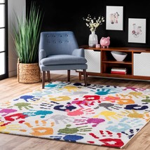 5 Feet X 8 Feet Pinkie Handprint Nursery Kids Area Rug By Nuloom. - $102.97