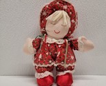 Vintage Cuddle Wit Christmas Cloth Rag Doll Plush 9&quot; White Hair Red Sati... - £15.72 GBP