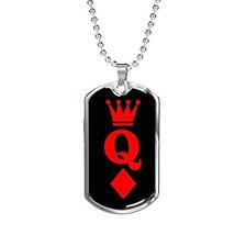 Express Your Love Gifts Casino Poker Queen of Diamonds Dog Tag Engraved Stainles - £46.67 GBP