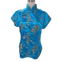 VTG Lian Lin  Qipao/Cheongsam Satin Top Turquoise Blue/Gold Sz L 5 Toe D... - $1,137.33 MXN
