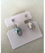 Rare 12mm Japanese Silver Madama Akoya Baroque Pearl 18K White Gold Earrings - $215.00