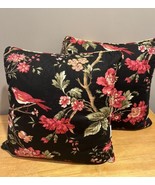 Waverly Chirping Bird Noir Throw Pillows Set Of Two Black Birds Bedding  - $128.69