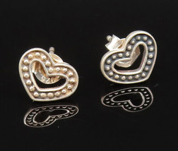 925 Silver - Vintage Dainty Dotted Open Love Heart Stud Earrings - EG11967 - £19.62 GBP