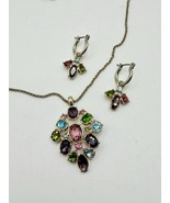 Avon NRT Multicolor Crystal Necklace Earrings Set Gold Tone ~16” Chain - $18.99