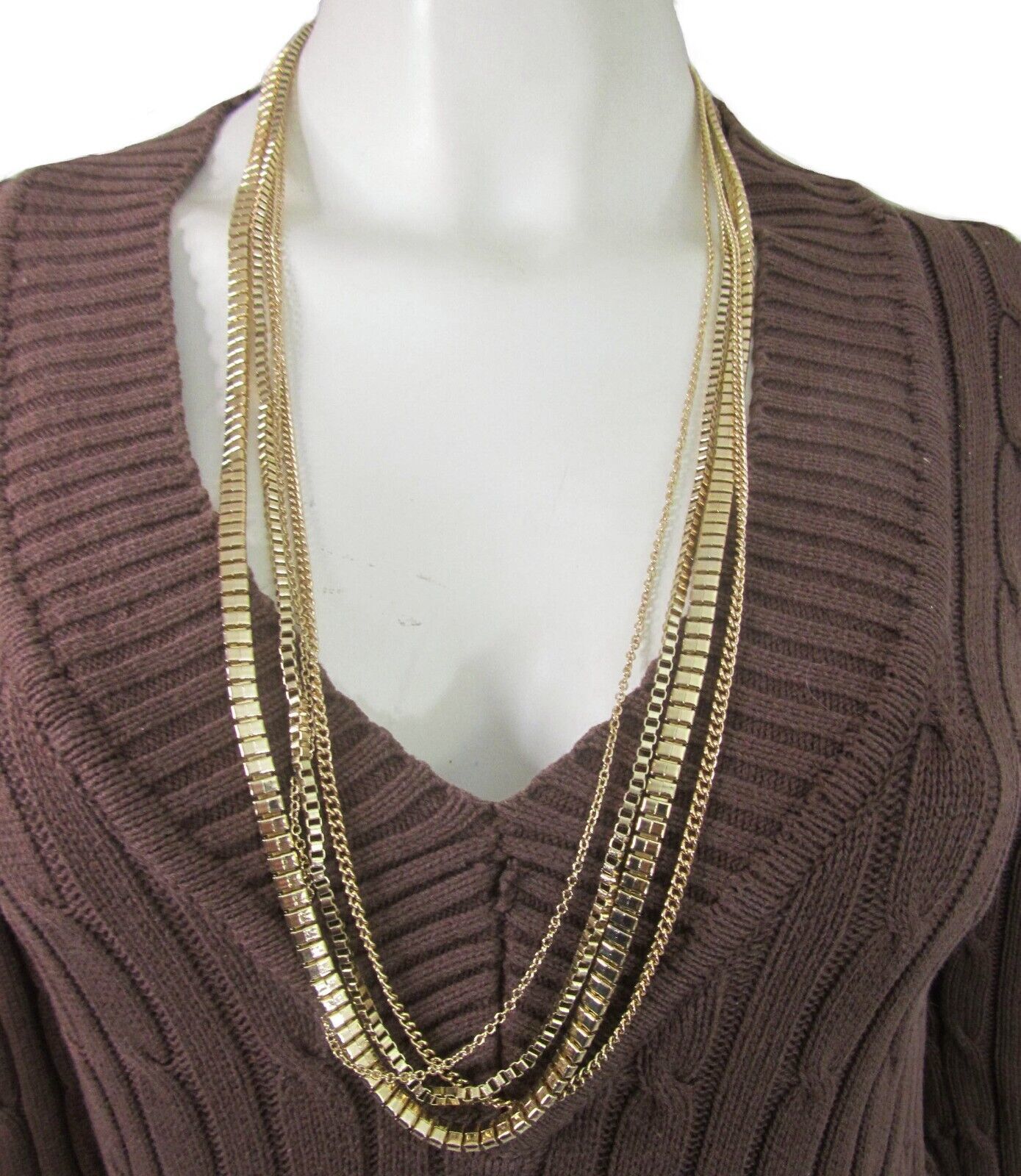 Primary image for Vintage Trifari Multi Chain Long Gold Necklace Cable Box Chain 32"